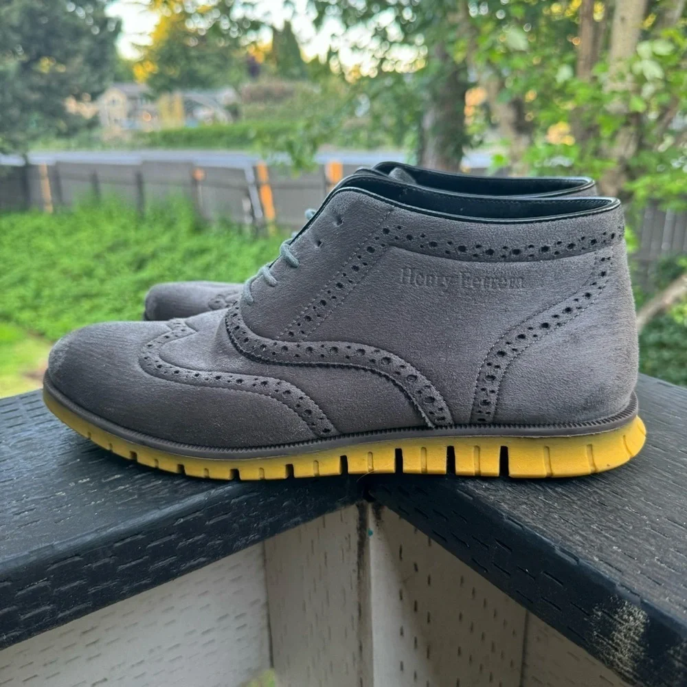 Henry‎ Ferrera Men’s Gray & Yellow Suede Oxford Shoes Size 10.5